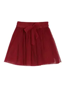 Mini Klub Girls Self Designed Red Straight Skirt