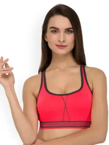 Laceandme Red Solid Non-Wired Lightly Padded Sports Bra 4251