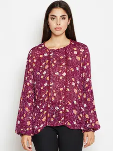Oxolloxo Women Maroon Printed A-Line Top