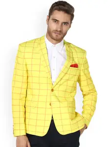Hangup Men Yellow Checked Single-Breasted Casual Blazer