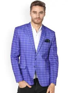 Hangup Men Blue Checked Single-Breasted Casual Blazer