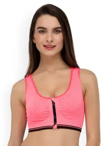 Laceandme Pink Solid Non-Wired Lightly Padded Sports Bra 4254