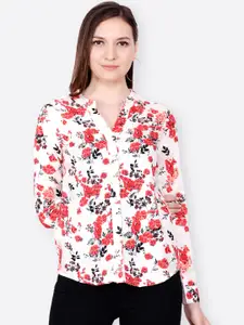 SCORPIUS Women Pink & Red Regular Fit Printed Casual Shirt