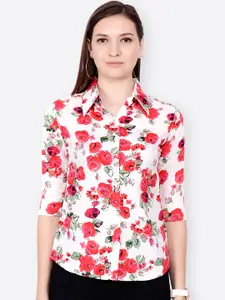 SCORPIUS Women Pink & Red Regular Fit Printed Casual Shirt