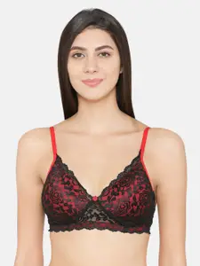 ABELINO Black & Red Lace Non-Wired Lightly Padded Push-Up Bra LEOBLACKRED01