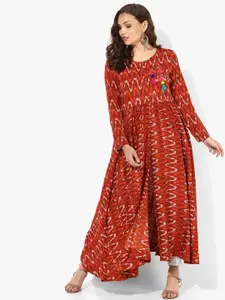 Sangria Round Neck Printed Rayon Shrug With Embroidery Detail