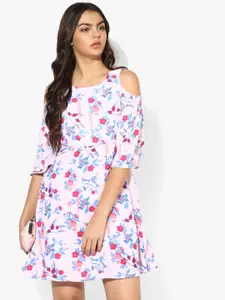 Honey by Pantaloons Pink & Blue Floral Printed A-Line Dress