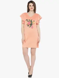 Annabelle by Pantaloons Women Peach-Coloured Embroidered Sheath Dress