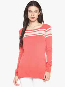 Annabelle by Pantaloons Women Coral Striped Top
