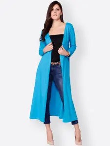 SCORPIUS Blue Solid Open Front Longline Shrug
