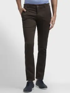 ColorPlus Men Brown Regular Fit Self Design Regular Trousers