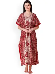 Masha Red & Beige Printed Nightdress KF-A258-1320