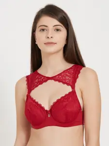 SOIE Medium Coverage Non Padded Wired Demi Cup Bra with Detachable Lace Harness