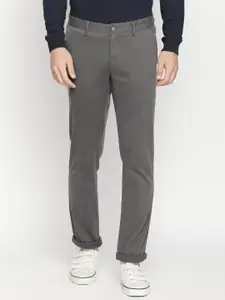 Basics Men Grey Tapered Fit Solid Regular Trousers