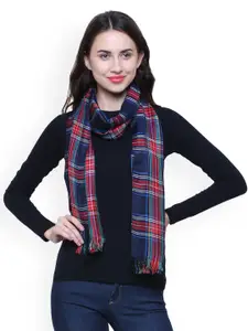 Anekaant Navy Blue Checked Scarf