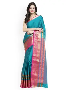 Sugathari Teal & Pink Poly Silk Woven Design Mysore Silk Saree