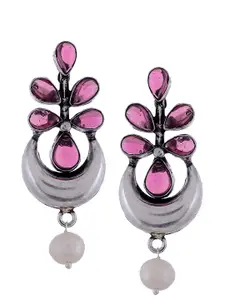 Silvermerc Designs Silver-Toned & Purple Circular Drop Earrings