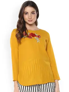 Mayra Women Mustard Yellow Solid A-Line Top
