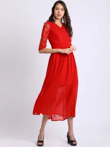 Besiva Women Red Self Design Fit and Flare Dress
