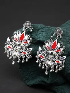Moedbuille Silver-Plated Red Meenakari Floral Drop Earrings