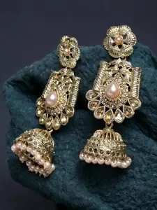 Moedbuille Gold-Plated Dome Shaped Embellished Jhumkas