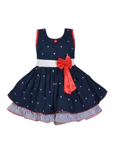 Wish Karo Girls Navy Blue & Red Printed Fit and Flare Dress