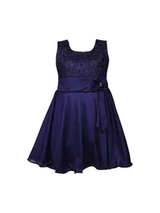 Wish Karo Girls Navy Blue Solid Fit and Flare Dress