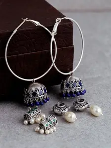Voylla Silver-Toned Circular Drop Earrings
