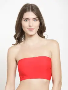PrettyCat Red Solid Non-Wired Lightly Padded Bandeau Bra