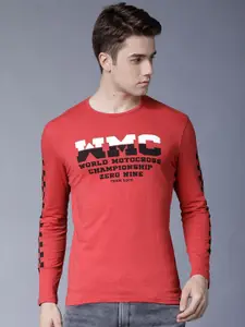 LOCOMOTIVE Men Red Printed Round Neck T-shirt