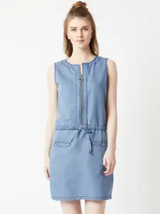 Miss Chase Women Lightweight Blue Solid Knee Length Sheath Dress