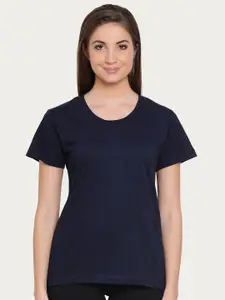 Clovia Women Blue Solid Round Neck Lounge T-shirt