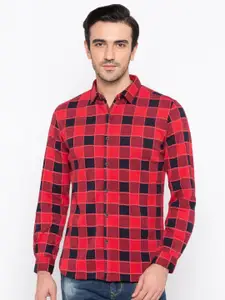 Status Quo Men Red & Navy Blue Slim Fit Checked Casual Shirt