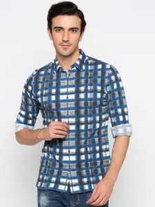Status Quo Men Blue & White Slim Fit Checked Casual Shirt