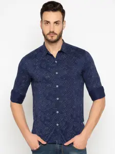 Status Quo Men Navy Blue Slim Fit Printed Casual Shirt