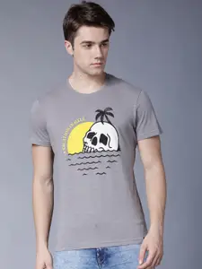 LOCOMOTIVE Men Grey Printed Pure Cotton T-shirt