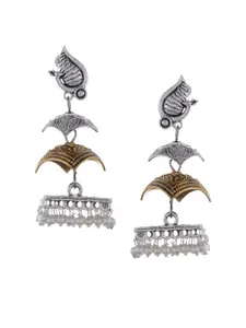 Silvermerc Designs Silver-Plated Oxidised & White Dome Shaped Jhumkas
