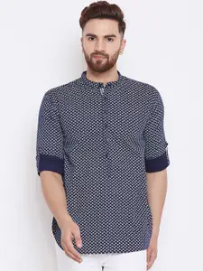 even Men Navy Blue & White Printed Straight Kurta