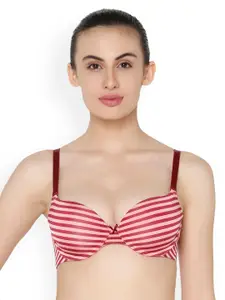 Triumph Red Striped T-Shirt Bra 153 Invisible Wired Padded Comfort Bra 7613142654722