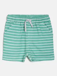 MINI KLUB Boys Green Striped Regular Fit Regular Shorts