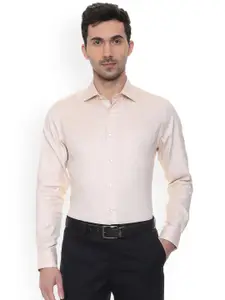 Louis Philippe Permapress Men Beige Regular Fit Self Design Formal Shirt