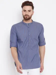 even Men Grey Striped Straight Kurta