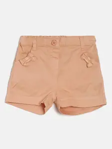 MINI KLUB Girls Peach-Coloured Solid Regular Fit Regular Shorts