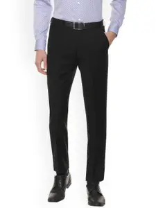 Louis Philippe Men Black Slim Fit Solid Formal Trousers