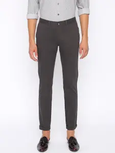 Basics Men Grey Skinny Fit Self Design Regular Trousers
