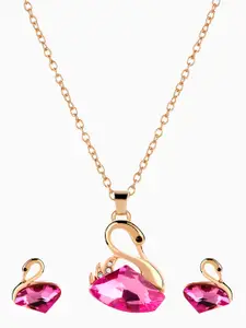 Peora Women Pink Crystal Pendant Jewellery Set