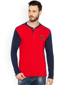Status Quo Men Red & Navy Blue Solid Sweatshirt