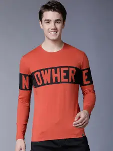 LOCOMOTIVE Men Orange Printed Round Neck T-shirt