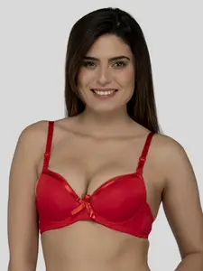 Laceandme Red Solid Underwired Lightly Padded Push-Up Bra 4344