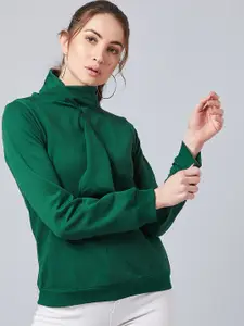 Athena Women Green Solid Sweatshirt